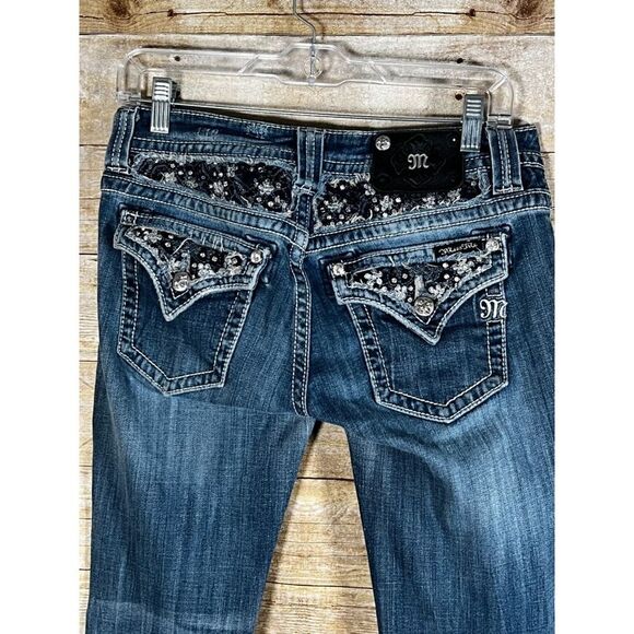MISS ME BOOTCUT LACE JEWELED EMBROIDERED CONCERT FESTIVAL  PREMIUM DENIM JEANS - Picture 7 of 10